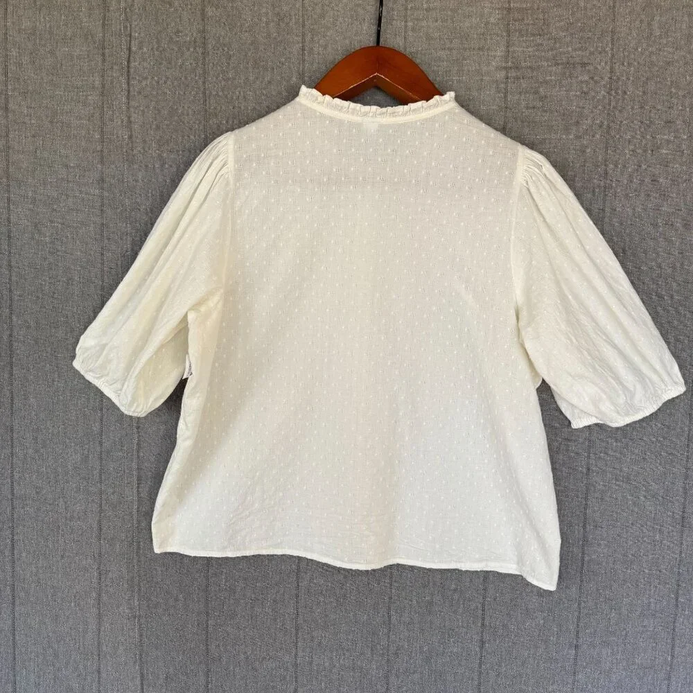 Old‎ Navy Creme De La Creme Cotton Puff-Sleeve Lace-Trim Clip-Dot Blouse Size XL